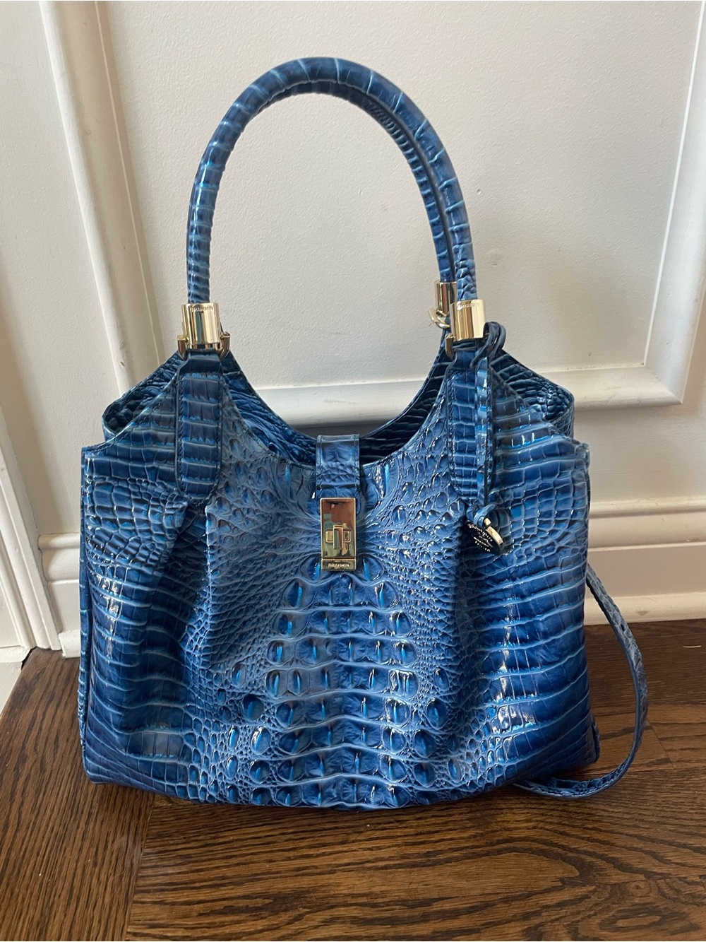 Brahmin blue celia Croc-Embossed Leather Tote Bag